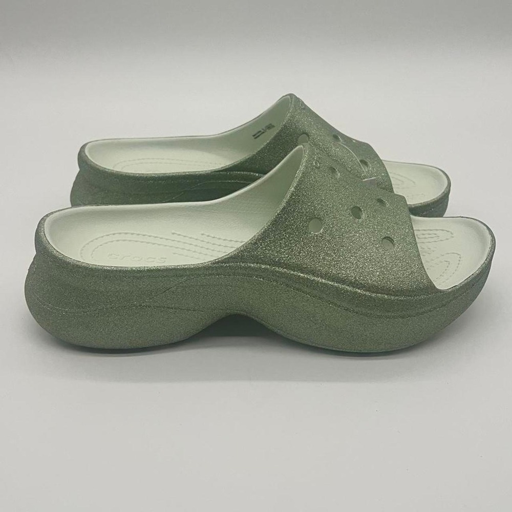 Crocs Bae Glitter Slide Mint‎ Tint Green Rubber Platform Sandals Women Sz 9